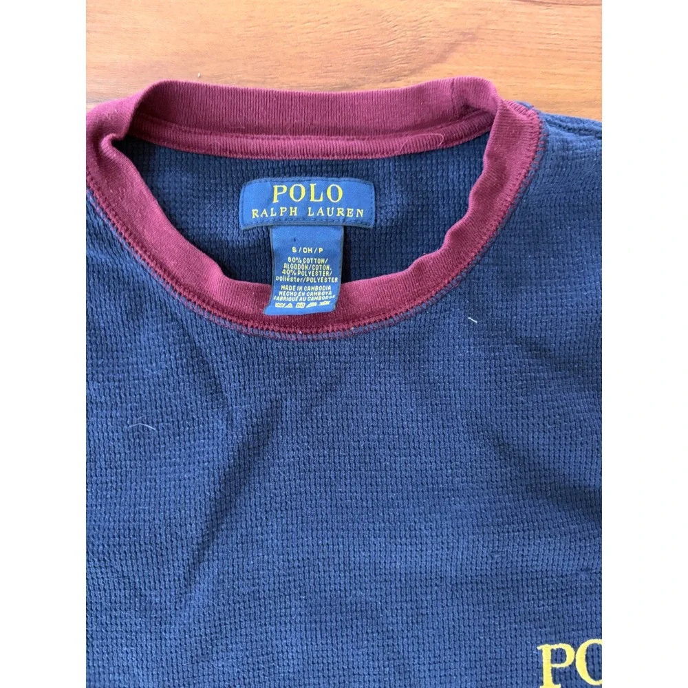 Polo Ralph Lauren thermal long sleeve shirt navy waffle-knit body yellow maroon